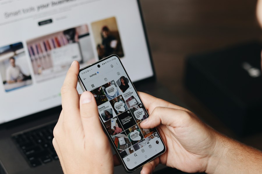 Social media content viewed on a phone and laptop